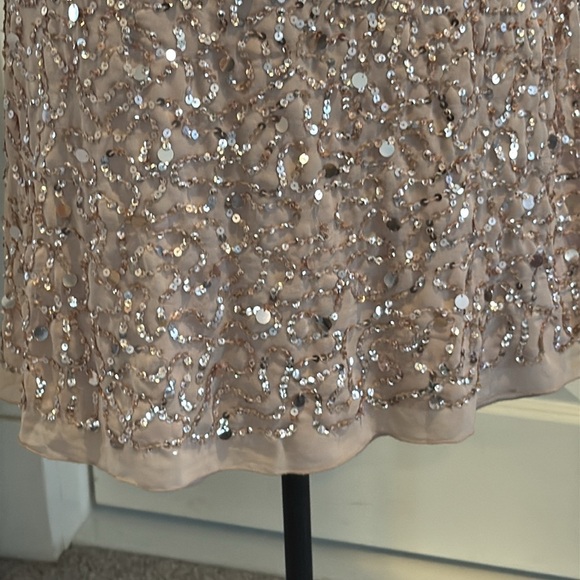 ASOS Maya Deluxe fully beaded sequin faux wrap, formal mini dress, frosted pink - Picture 6 of 16